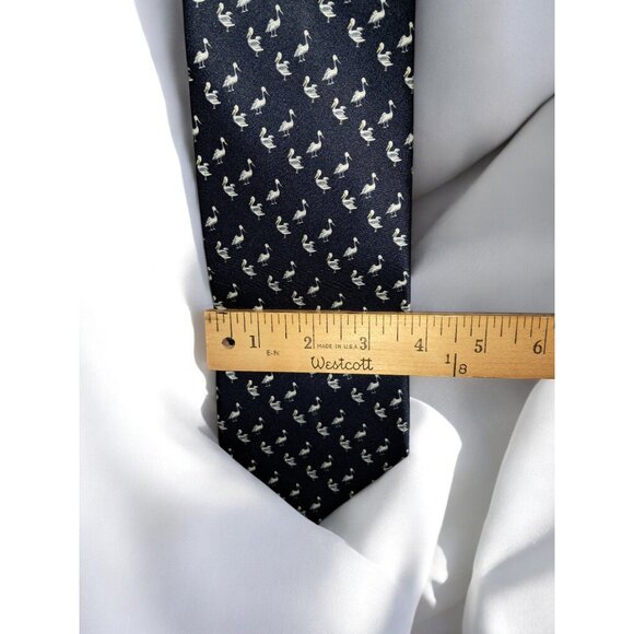 St. Loren Made In Italy 100% Silk Navy Blue with White Pelicans Tie - Picture 6 of 6